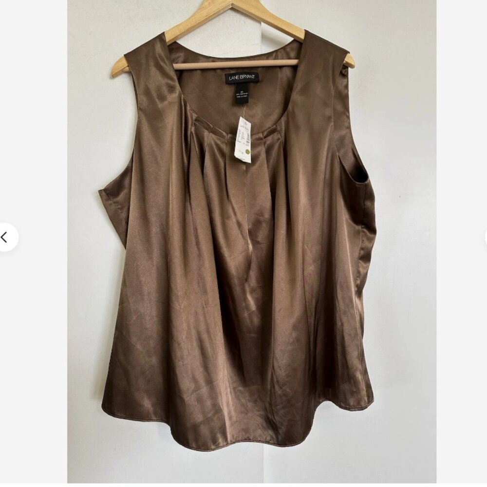 LANE BRYANT NWT Copper Brown Satin Sleeveless Tank Top 24 Pleated